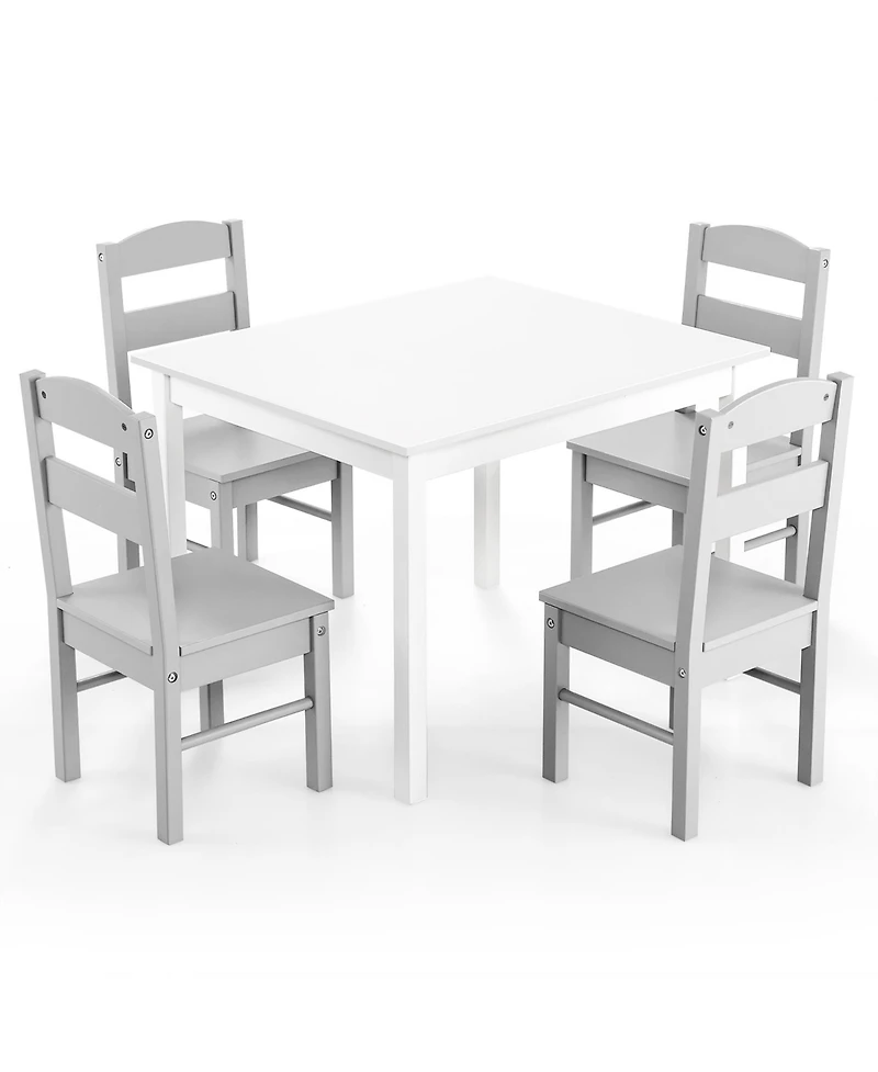 Costway Boys 5 Piece Table & Chair Set Wooden Children Activity