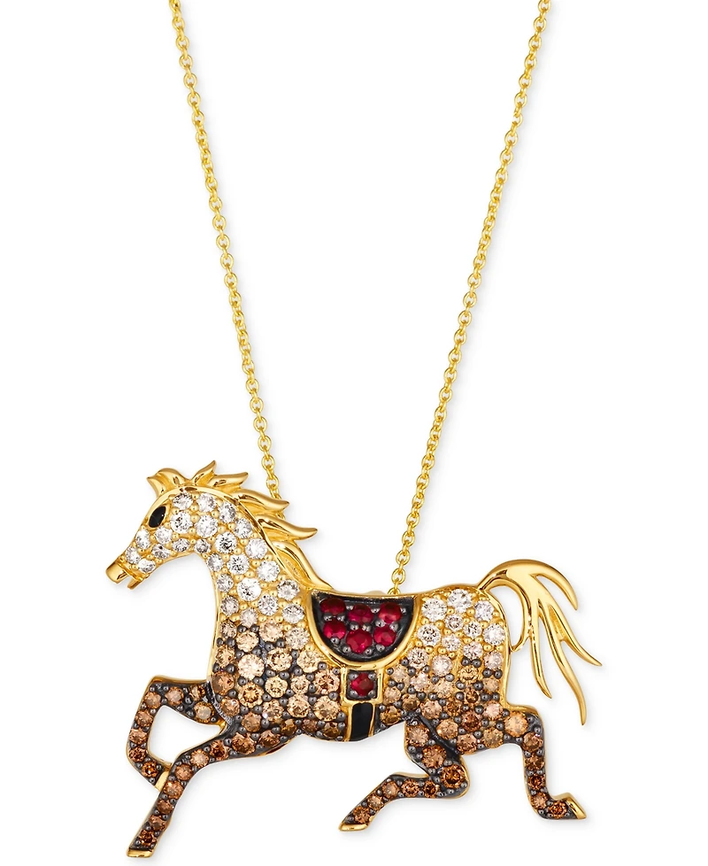Le Vian Passion Ruby (1/6 ct. t.w.) & Chocolate Ombre Diamond (1-1/3 ct. t.w.) Equestrian Adjustable 20" Pendant Necklace in 14k Gold