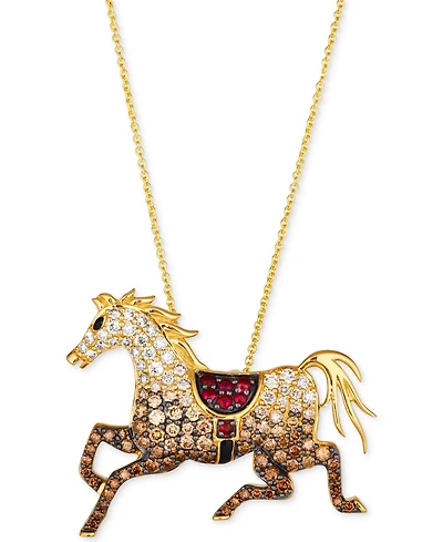 Le Vian Passion Ruby (1/6 ct. t.w.) & Chocolate Ombre Diamond (1-1/3 ct. t.w.) Equestrian Adjustable 20" Pendant Necklace in 14k Gold
