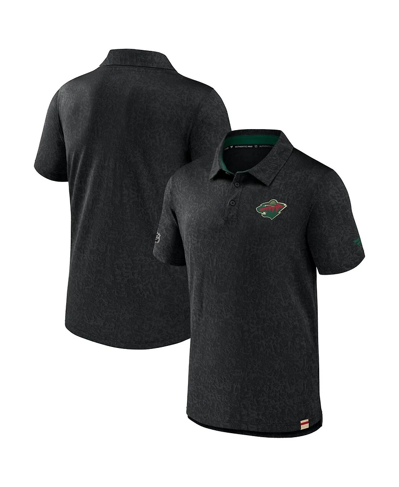 Men's Fanatics Black Minnesota Wild Authentic Pro Jacquard Polo Shirt
