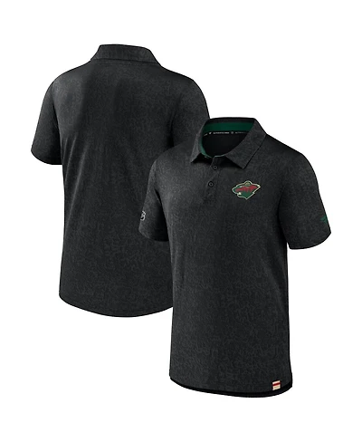 Men's Fanatics Black Minnesota Wild Authentic Pro Jacquard Polo Shirt