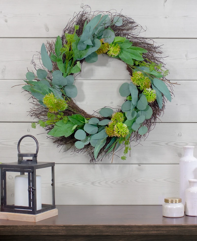 Northlight Olive Leaf and Floral Twig Spring Wreath, 23"