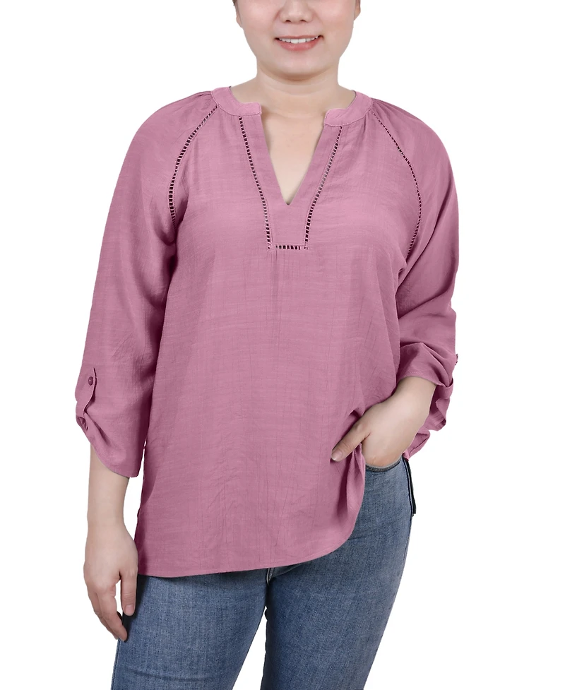 Ny Collection Women's Raglan Sleeve Split Neck Blouse Top