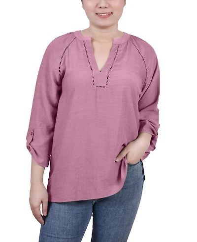 Ny Collection Women's Raglan Sleeve Split Neck Blouse Top