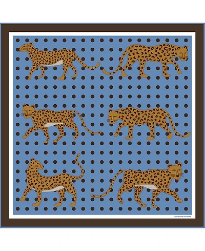 Jessie Zhao New York Double Sided Silk Scarf Of Blue Leopards Garden