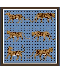 Jessie Zhao New York Double Sided Silk Scarf Of Blue Leopards Garden