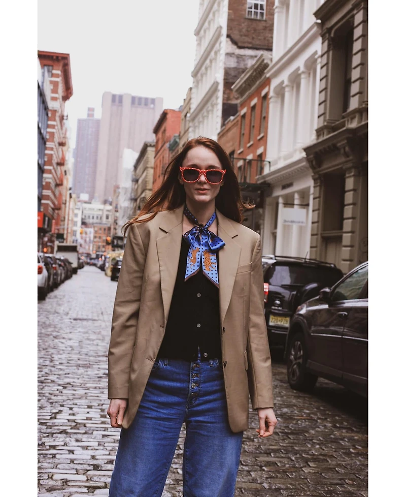 Jessie Zhao New York Silk Skinny Scarf Of Blue Leopards Garden