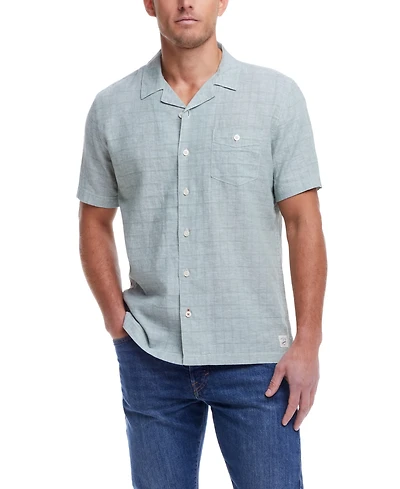 Weatherproof Vintage Men's Short Sleeve Linen Cotton Grid Dobby Shirt
