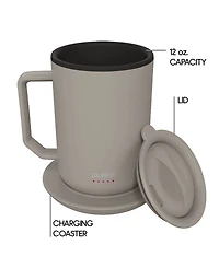 Tzumi Puree Warming Coffee Mug, 12 oz. Stainless Steel Mug with Warmer Coaster and Lid