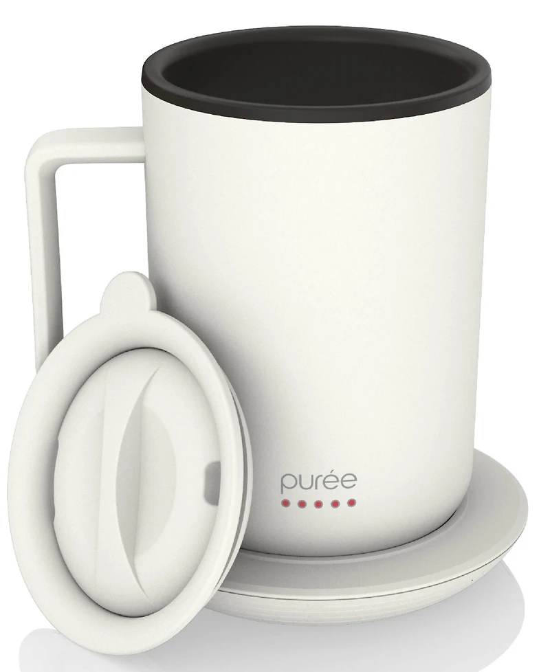Tzumi Puree Warming Coffee Mug, 12 oz. Stainless Steel Coffee Mug with Mug Warmer Coaster and Lid