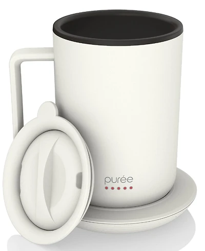 Tzumi Puree Warming Coffee Mug, 12 oz. Stainless Steel Coffee Mug with Mug Warmer Coaster and Lid