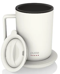 Tzumi Puree Warming Coffee Mug, 12 oz. Stainless Steel Coffee Mug with Mug Warmer Coaster and Lid