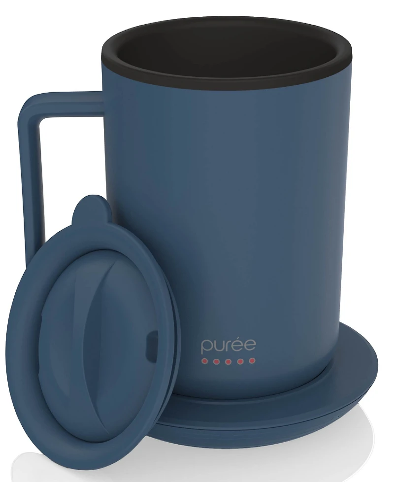 Tzumi Puree Warming Coffee Mug, 12 oz. Stainless Steel Mug with Warmer Coaster and Lid