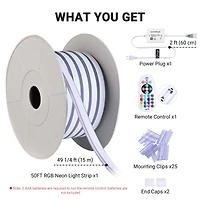 DELight 50 Ft Rgb Neon Led Light Strip Rope Tube Flexible Sign Party Home Decor App Control