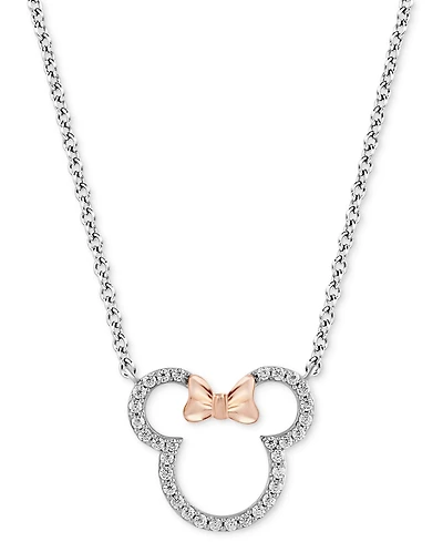 Disney Wonder Fine Jewelry Diamond Minnie Mouse Silhouette Pendant Necklace (1/5 ct. t.w.) in Sterling Silver & Rose Gold-Plate, 15-3/4" + 2" extender