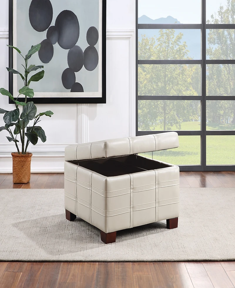 Office Star Detour Strap 29.75" Square Storage Ottoman in Cream Faux Leather Upholstery and Wood