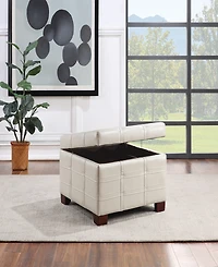 Office Star Detour Strap 29.75" Square Storage Ottoman in Cream Faux Leather Upholstery and Wood