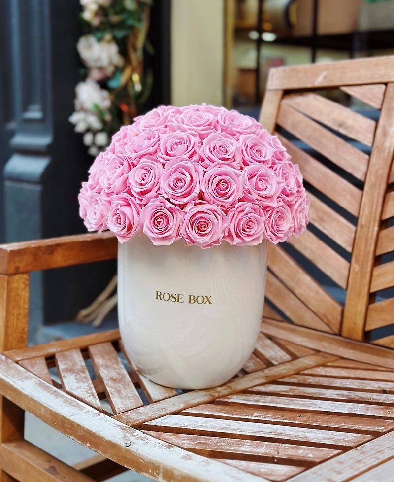Rose Box Nyc Half Ball of Long Lasting Preserved Real Roses in Premium Ceramic Vase, 50-55 Roses