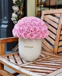 Rose Box Nyc Half Ball of Long Lasting Preserved Real Roses in Premium Ceramic Vase, 50-55 Roses