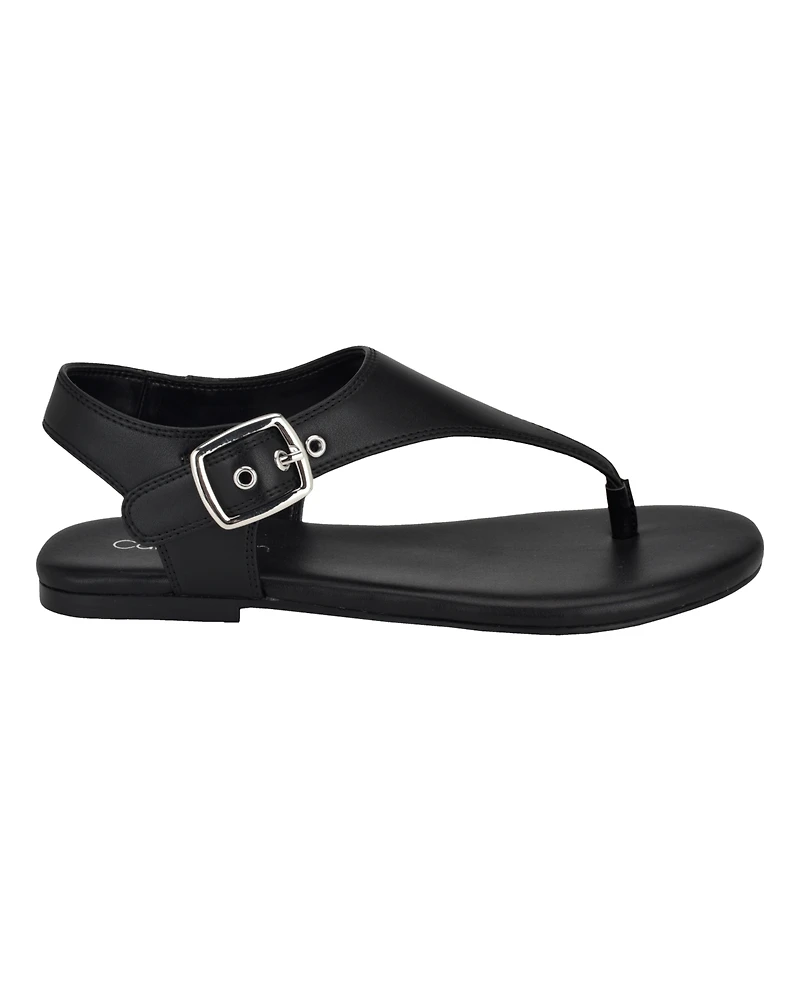 Calvin Klein Women's Moraca Buckle T-Strap Flat Sandals