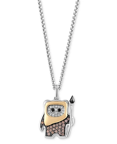 Star Wars Wonder Fine Jewelry Multicolor Diamond Ewok 18" Pendant Necklace (1/5 ct. t.w.) in Sterling Silver & Gold-Plate