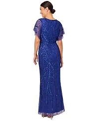 Adrianna Papell Women's Embellished Flutter-Sleeve Gown