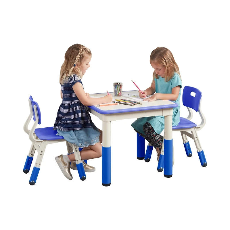 ECR4Kids Dry-Erase Square Activity Table with 2 Chairs, Adjustable, Grassy Green, 3-Piece