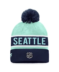 Men's Fanatics Deep Sea Blue, Light Blue Seattle Kraken Authentic Pro Rink Cuffed Knit Hat with Pom