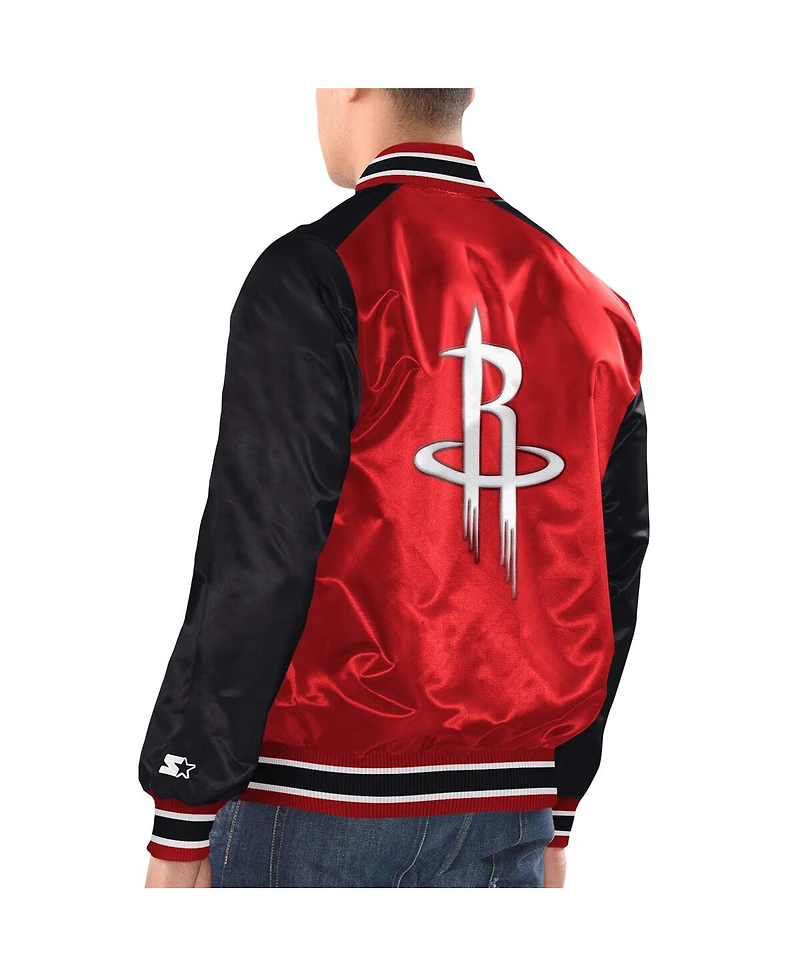 Men's Starter Red, Black Houston Rockets Renegade Satin Full-Snap Varsity Jacket