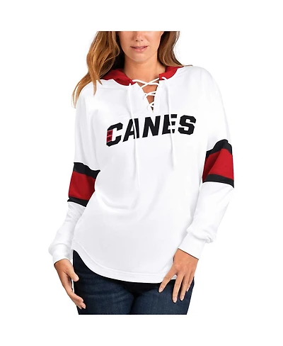 Women's G-iii 4Her by Carl Banks White, Red Carolina Hurricanes Goal Zone Long Sleeve Lace-Up Hoodie T-shirt
