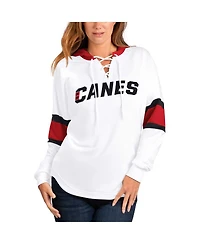Women's G-iii 4Her by Carl Banks White, Red Carolina Hurricanes Goal Zone Long Sleeve Lace-Up Hoodie T-shirt