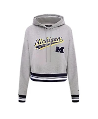 Women's Pro Standard Heather Gray Michigan Wolverines Script Tail Fleece Cropped Pullover Hoodie