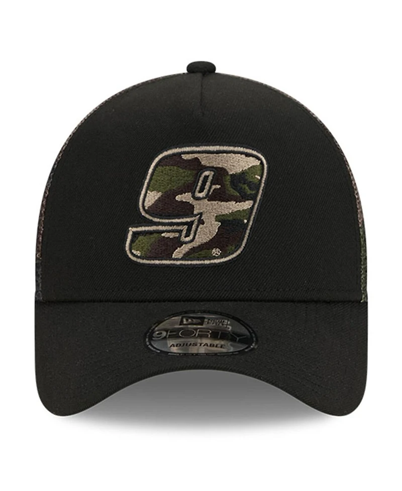 Men's New Era Black Chase Elliott Camo 9FORTY A-Frame Trucker Adjustable Hat