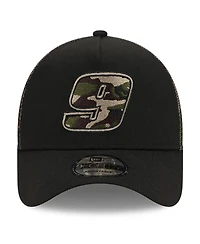 Men's New Era Black Chase Elliott Camo 9FORTY A-Frame Trucker Adjustable Hat