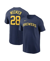 Men's Nike Joey Wiemer Navy Milwaukee Brewers Name and Number T-shirt
