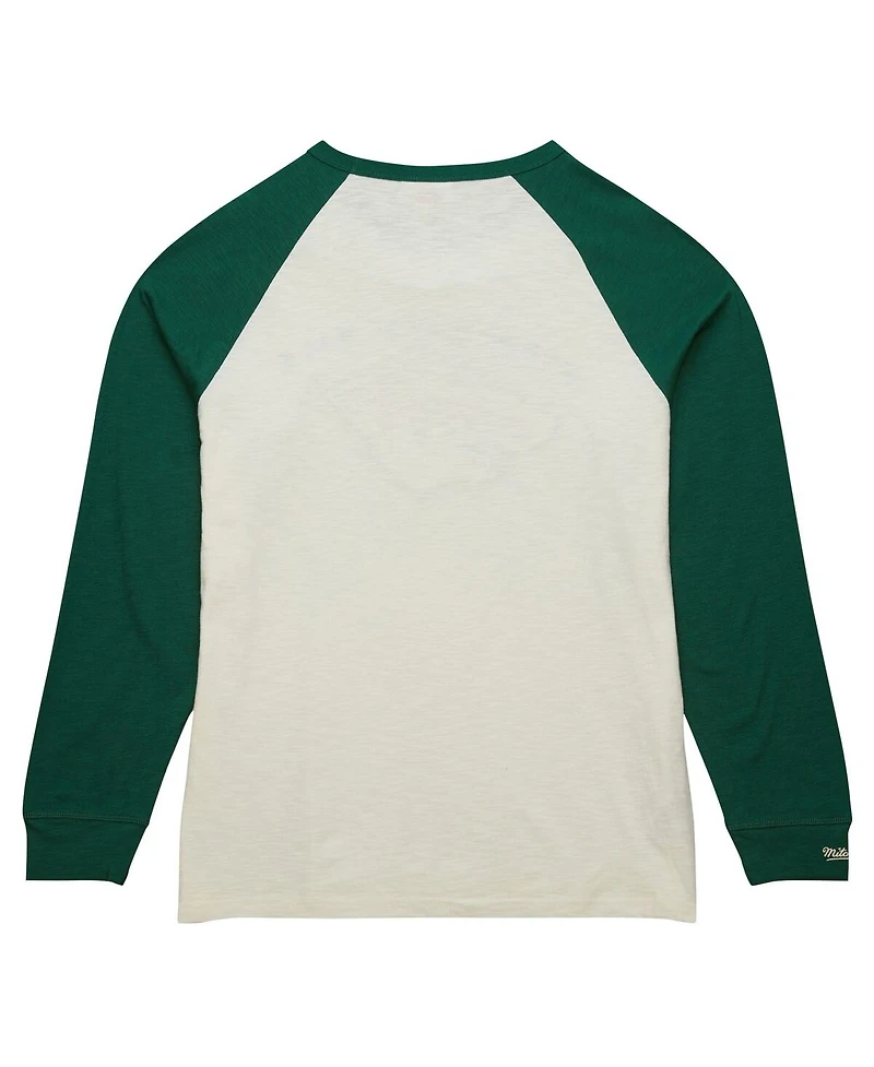 Men's Mitchell & Ness Cream Minnesota Wild Legendary Slub Vintage-Like Raglan Long Sleeve T-shirt