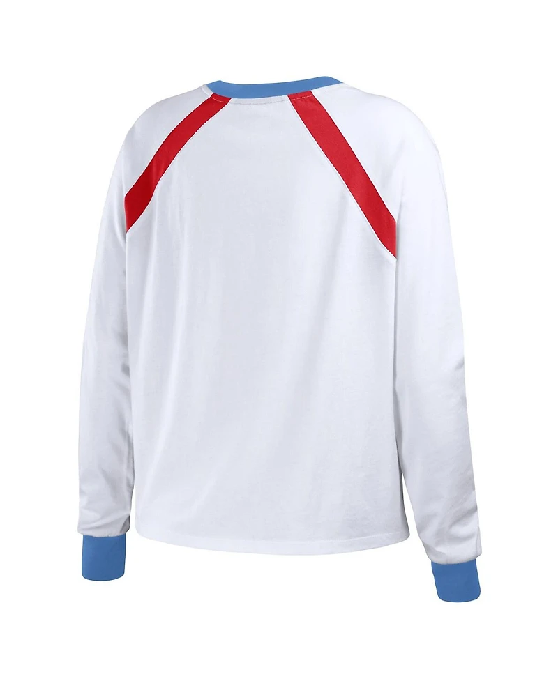 Women's Wear by Erin Andrews White Distressed St. Louis Cardinals Raglan Long Sleeve T-shirt