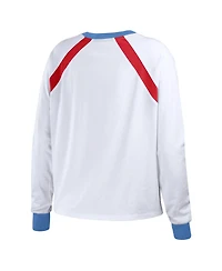 Women's Wear by Erin Andrews White Distressed St. Louis Cardinals Raglan Long Sleeve T-shirt