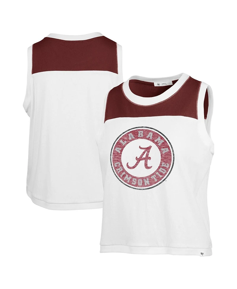 Women's '47 Brand White Distressed Alabama Crimson Tide Premier Zoey Waist Length Tank Top