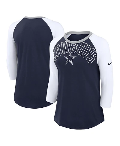 Women's Nike Navy, White Dallas Cowboys Knockout Arch Raglan Tri-Blend 3/4-Sleeve T-shirt