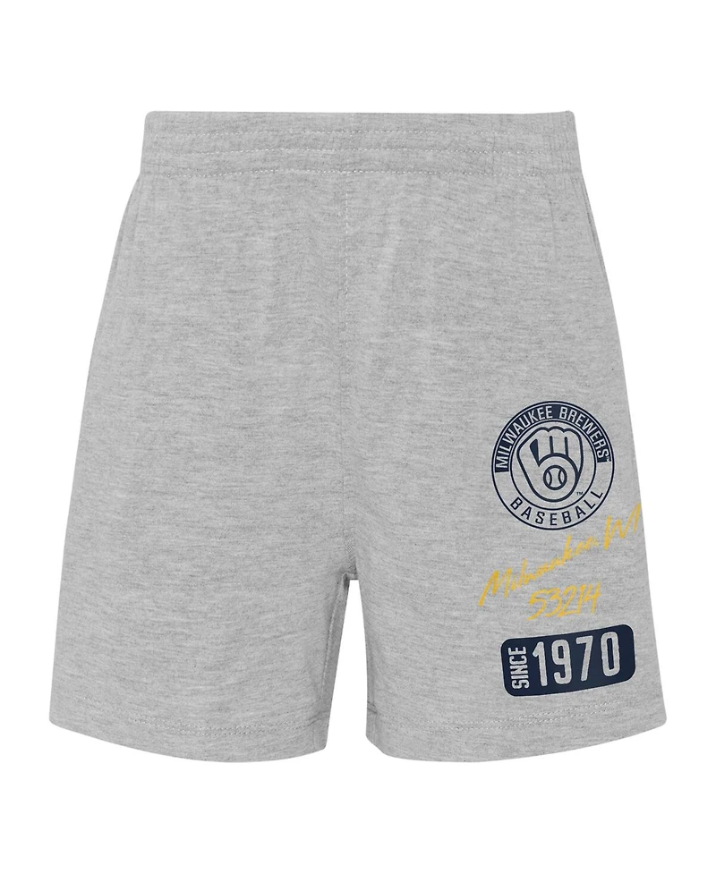 Baby Boys and Girls Gold, Heather Gray Milwaukee Brewers Ground Out Baller Raglan T-shirt Shorts Set
