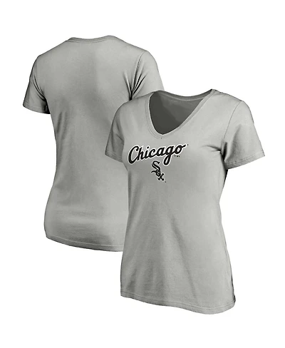 Women's Fanatics Heathered Gray Chicago White Sox Team Logo Lockup V-Neck T-shirt