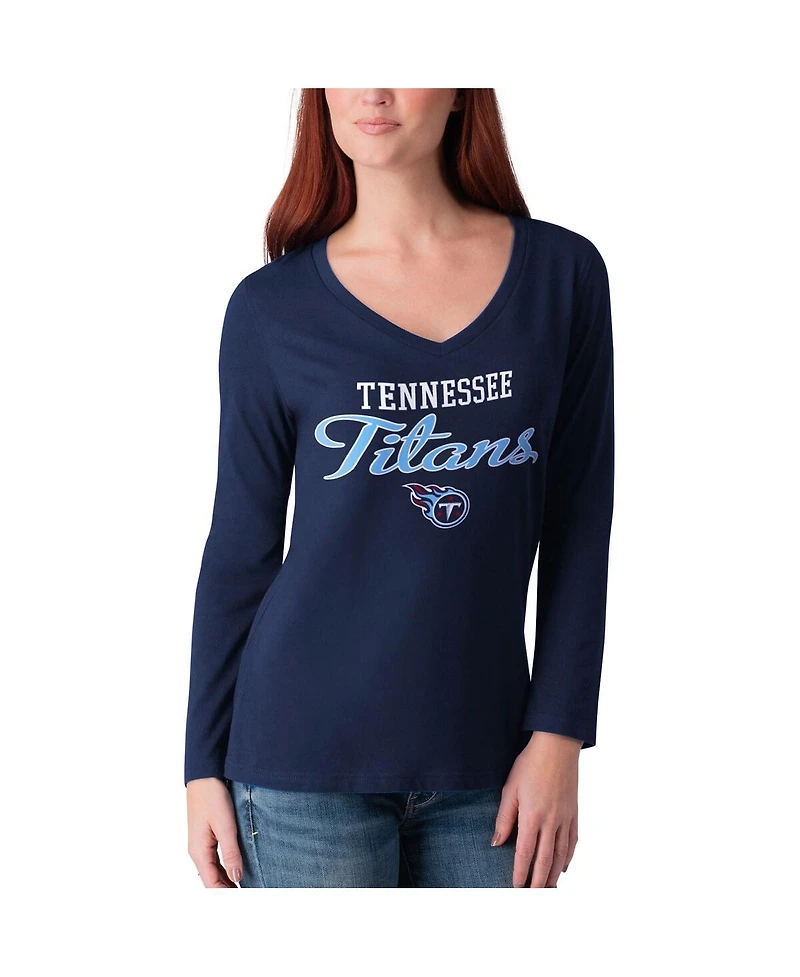 Women's G-iii 4Her by Carl Banks Navy Tennessee Titans Post Season Long Sleeve V-Neck T-shirt