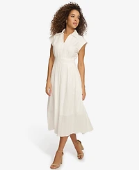 Women's Textured Stripe Midi Shirtdress with Collar