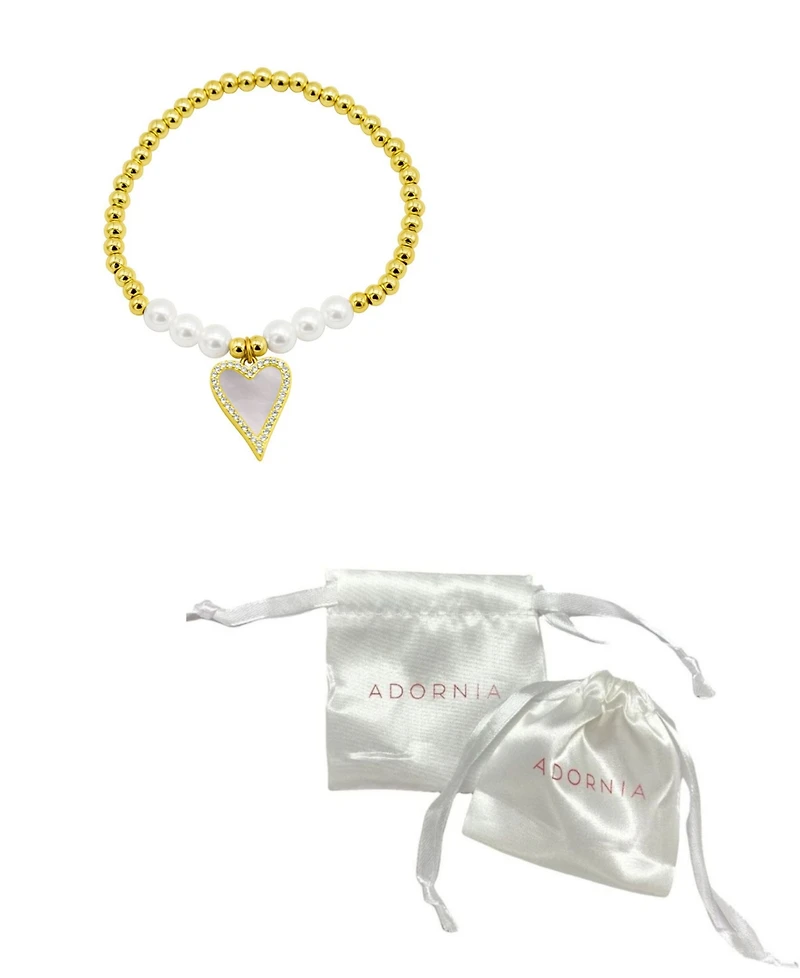 Adornia 14K Gold-Plated Stretch Pearl Bracelet with Mother-of-Pearl Halo Heart