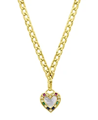 Adornia 14K Gold-Plated Figaro Chain Mother-of-Pearl Heart Necklace