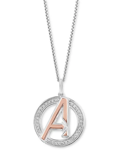 Marvel Wonder Fine Jewelry Diamond Avengers Logo 18" Pendant Necklace (1/8 ct. t.w.) in Sterling Silver & Rose Gold-Plate