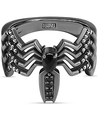 Marvel Wonder Fine Jewelry Onyx & Diamond (1/10 ct. t.w.) Venom Spiderman Ring in Black Rhodium-Plated Sterling Silver