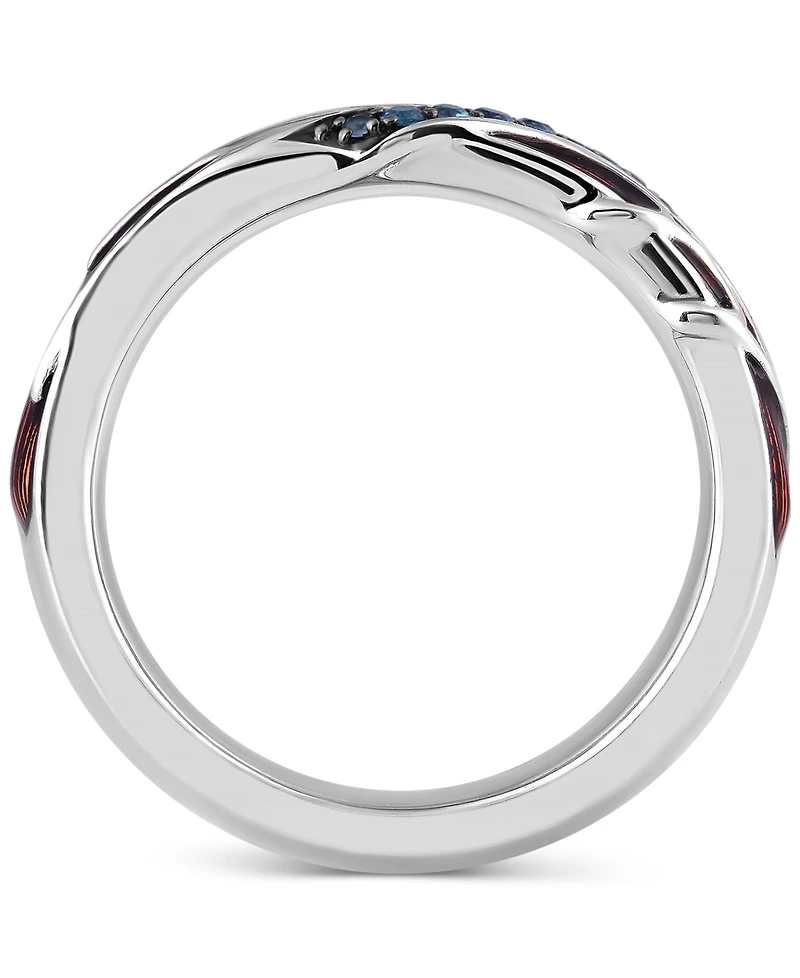 Marvel Wonder Fine Jewelry Men's London Blue Topaz (1/6 ct. t.w.) & Red Enamel Spiderman Web Ring in Sterling Silver
