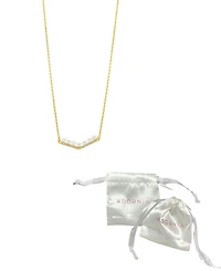 Adornia 14K Gold-Plated Crystal Imitation Pearl Bar V-Necklace